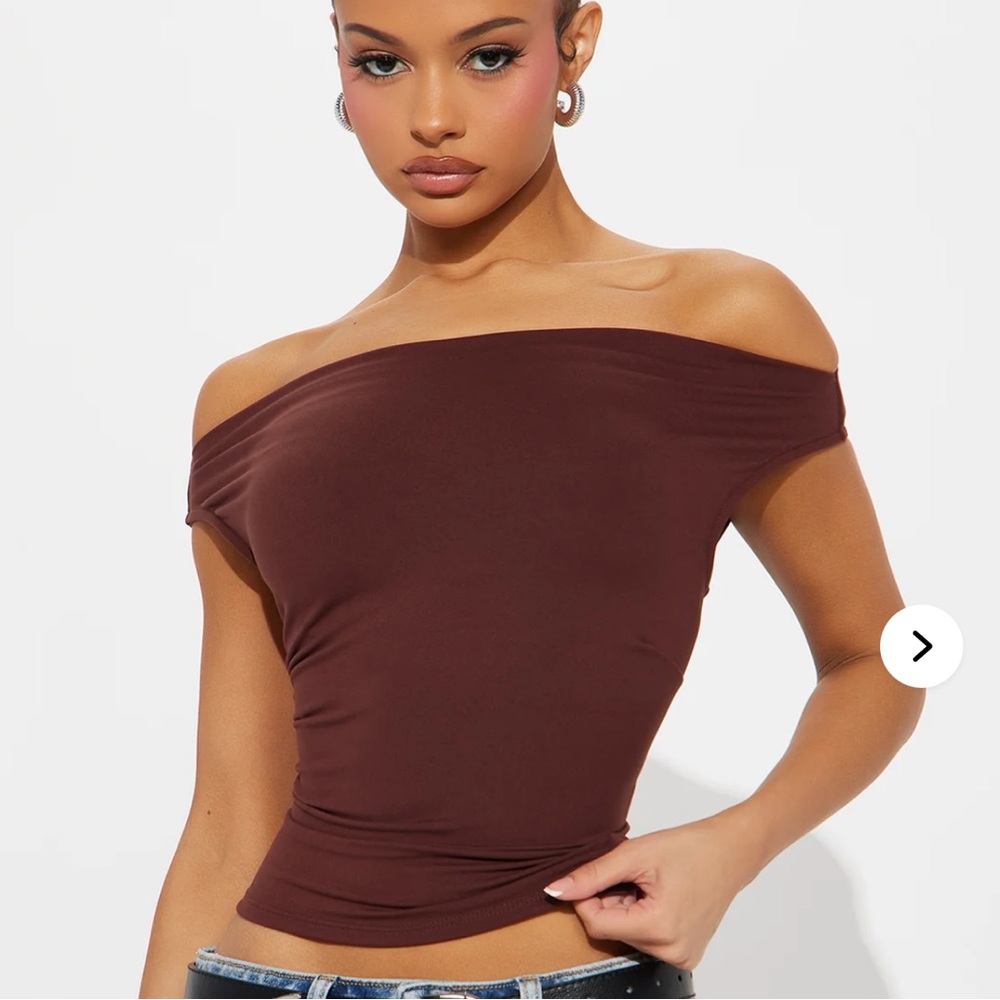 Fashion Nova Effortlessly Chic Sleeveless Off Shoulder Top in Chocolate Brown